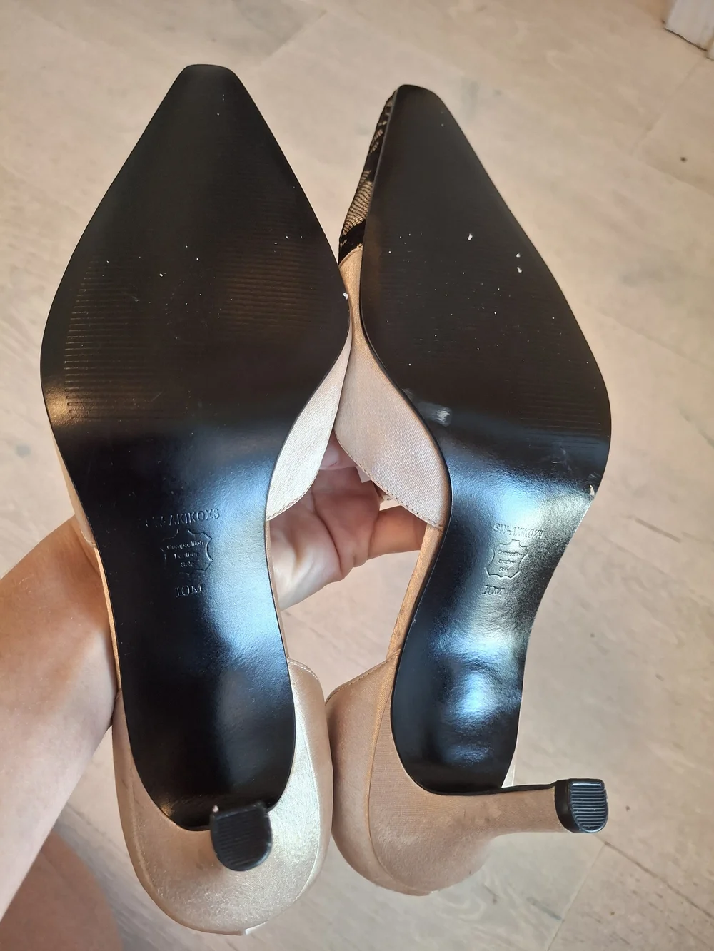 Bandolino Champagne Satin D'Orsay Heels with Black Lace Pointed Toe